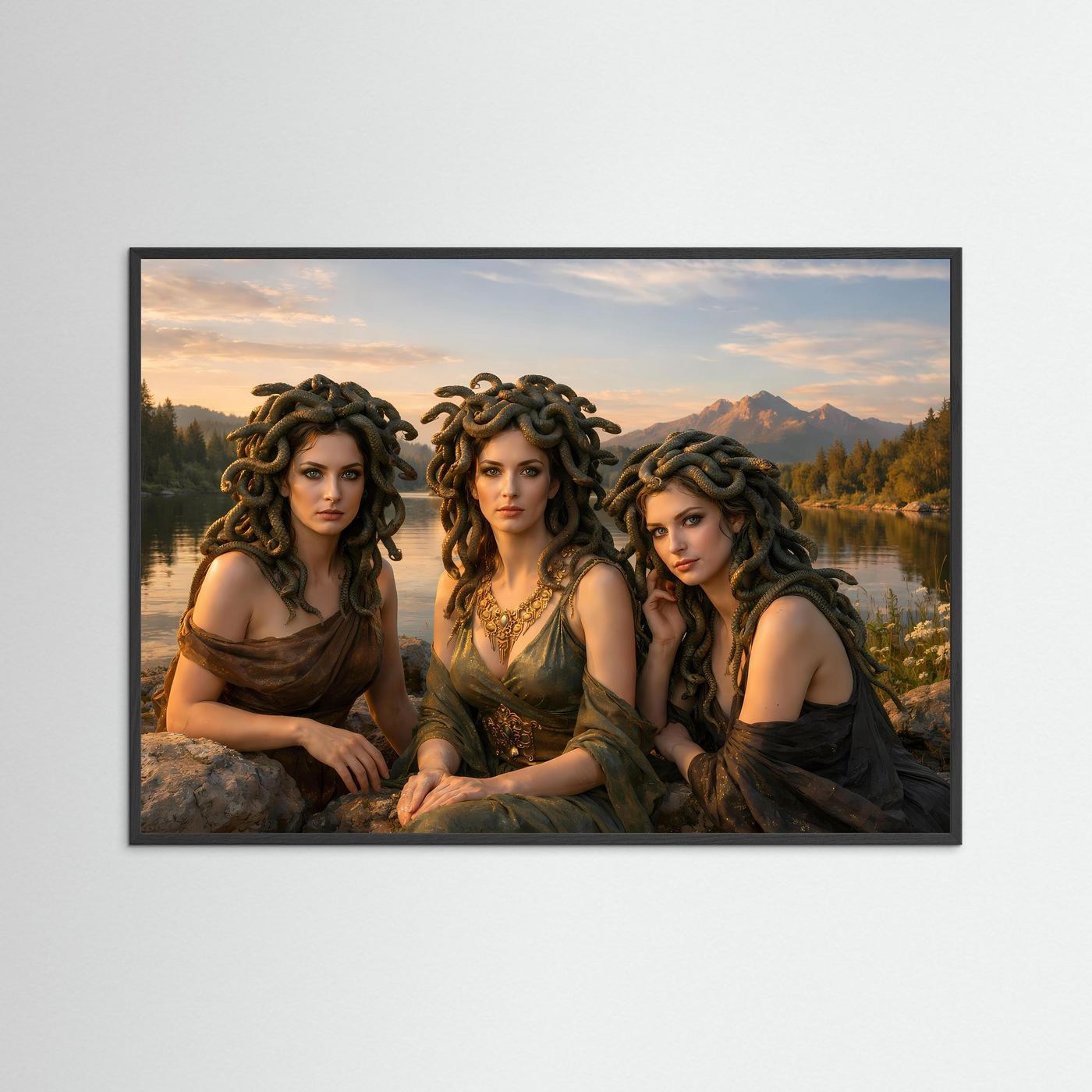 Die Schwestern der Medusa am See | Mythologische Fantasy & Natur Poster Querformat