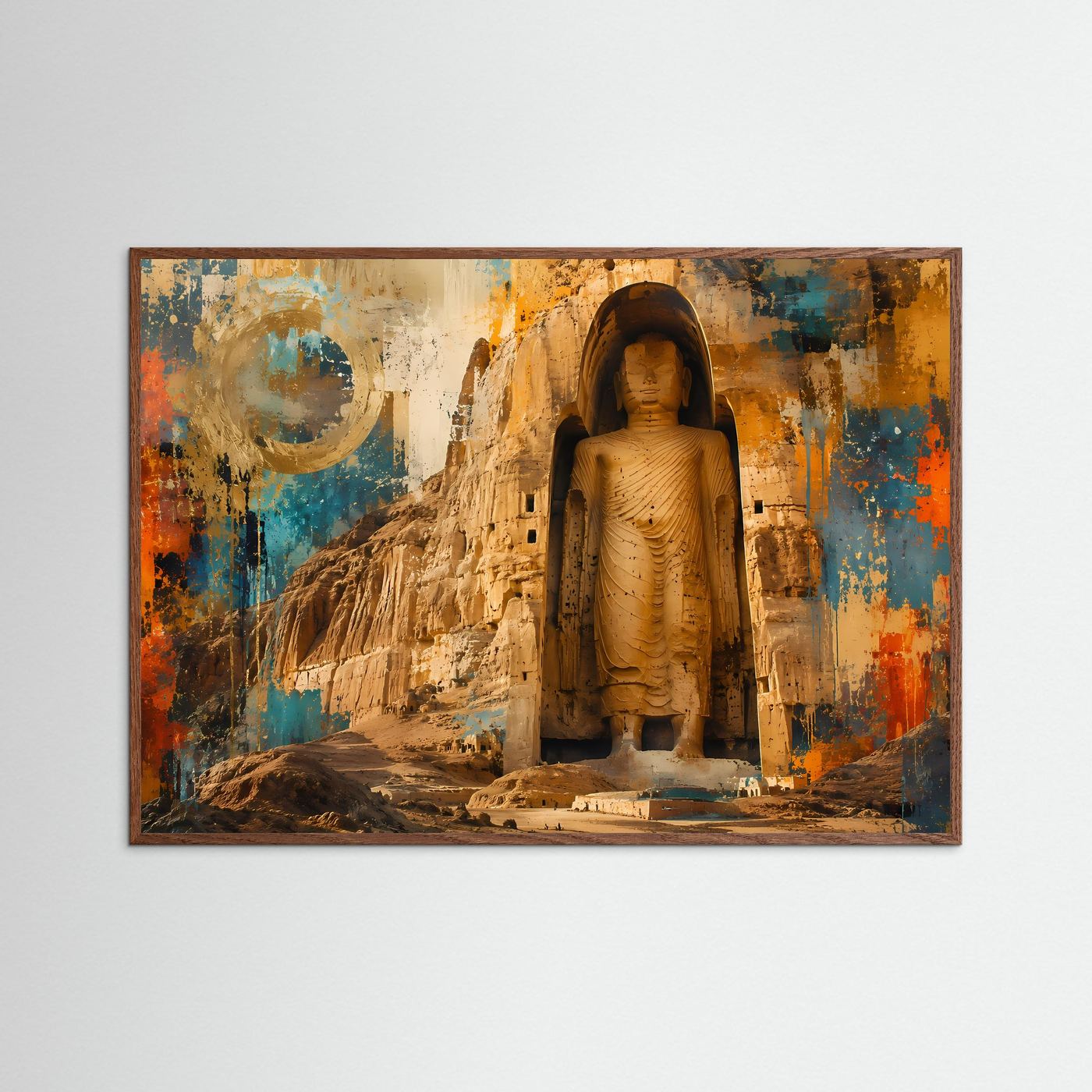 Bamiyan Buddha Poster | Abstrakte Buddhistische Wandkunst | Spirituelle Felsstatue | Modernes Zen Wandbild