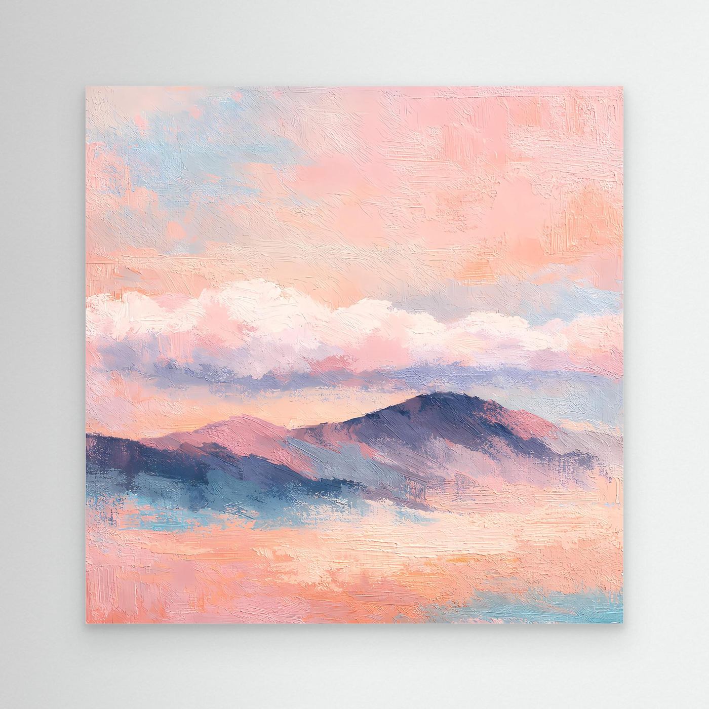 Leinwand-Wandbild mit pastellfarbenen Bergen und Sonnenuntergangshimmel