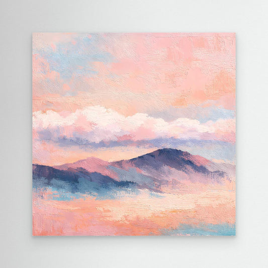 Leinwand-Wandbild mit pastellfarbenen Bergen und Sonnenuntergangshimmel
