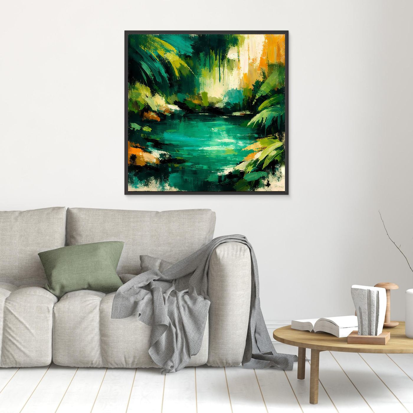 Leinwand Abstraktes Dschungelgewässer | Modernes Urwald Wandbild Smaragdgrün