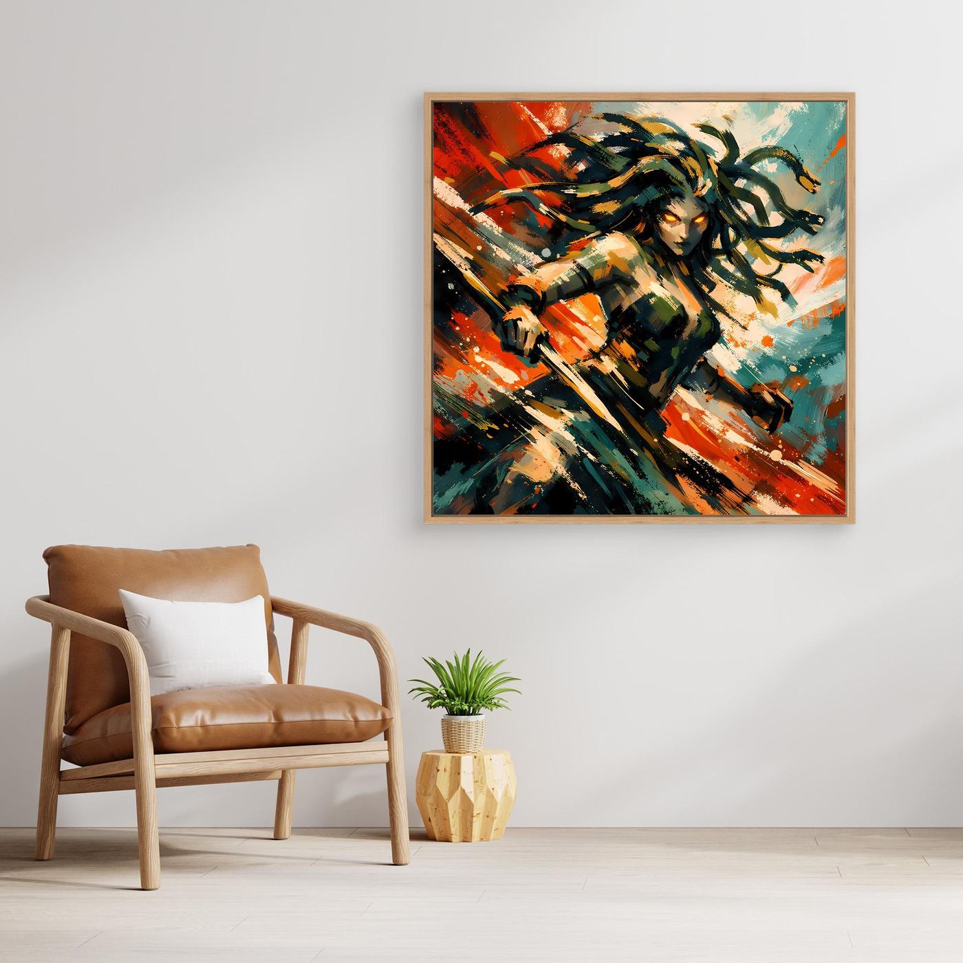 Leinwand Mythische Medusa im Action-Stil | Dynamisches Wandbild auf echter Leinwand