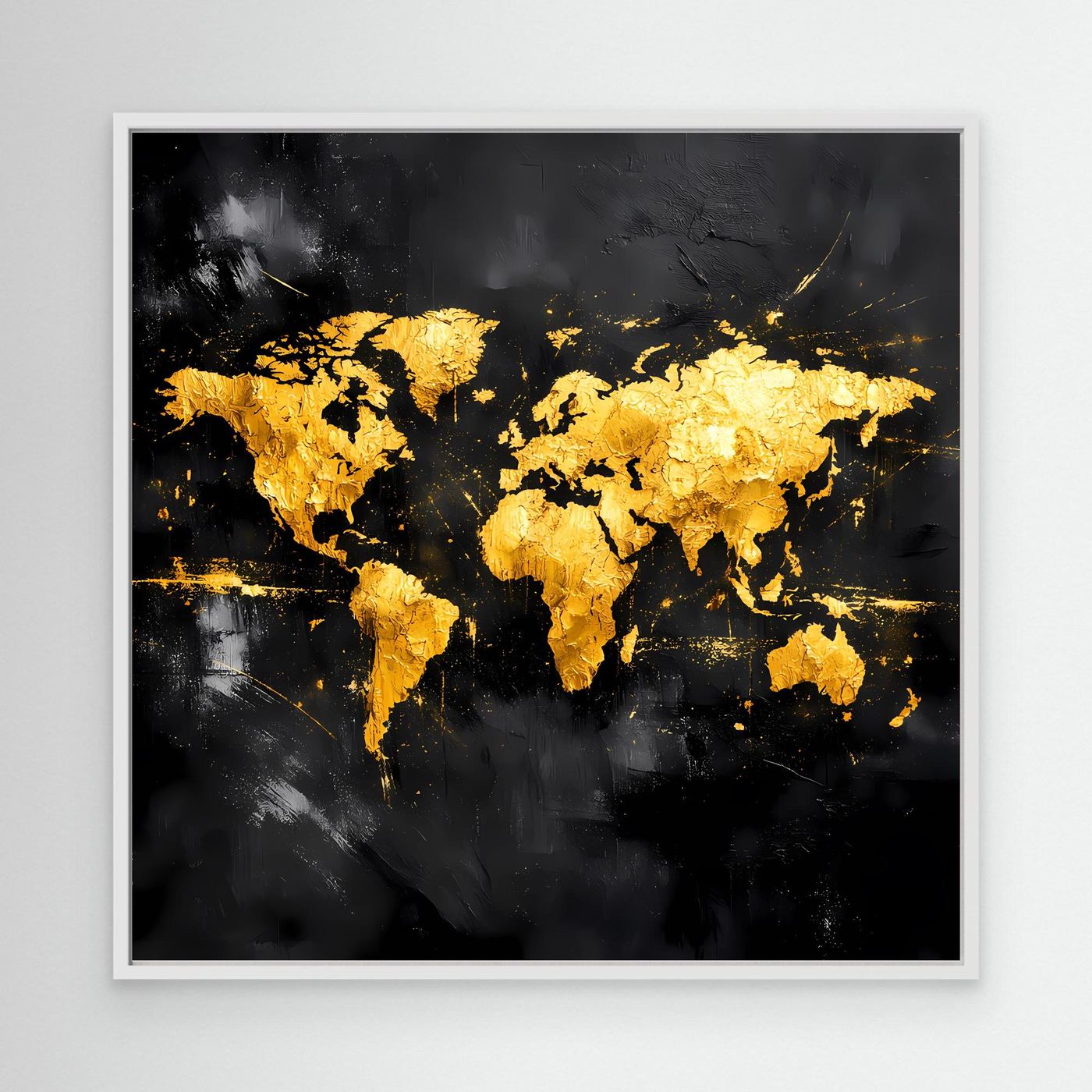 Leinwand Elegante Weltkarte in Gold & Schwarz | Modernes Abstraktes Kontinenten Wandbild