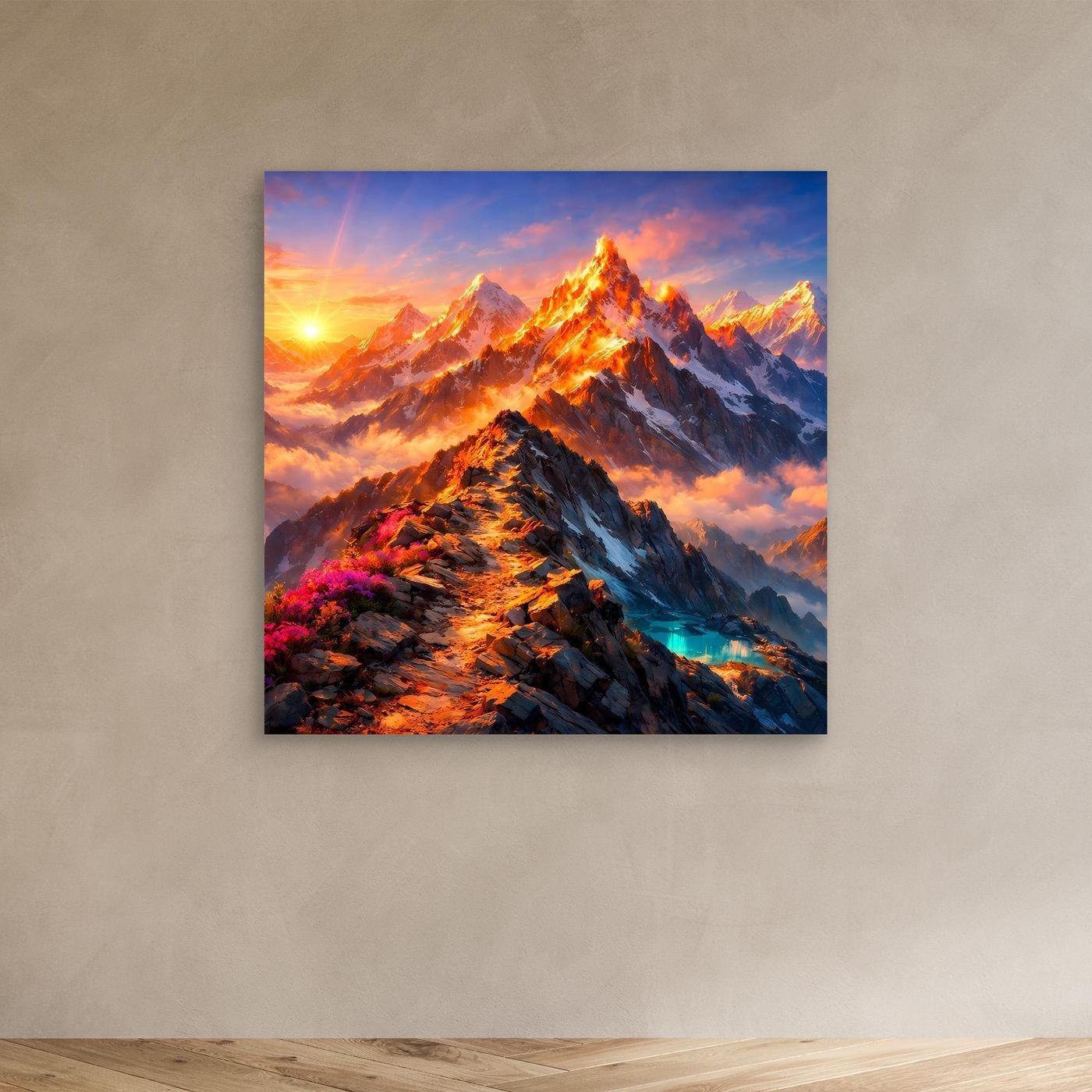 Leinwandbild Sonnenuntergang im Hochgebirge | Majestätisches Wandbild auf echtem Holzkeilrahmen