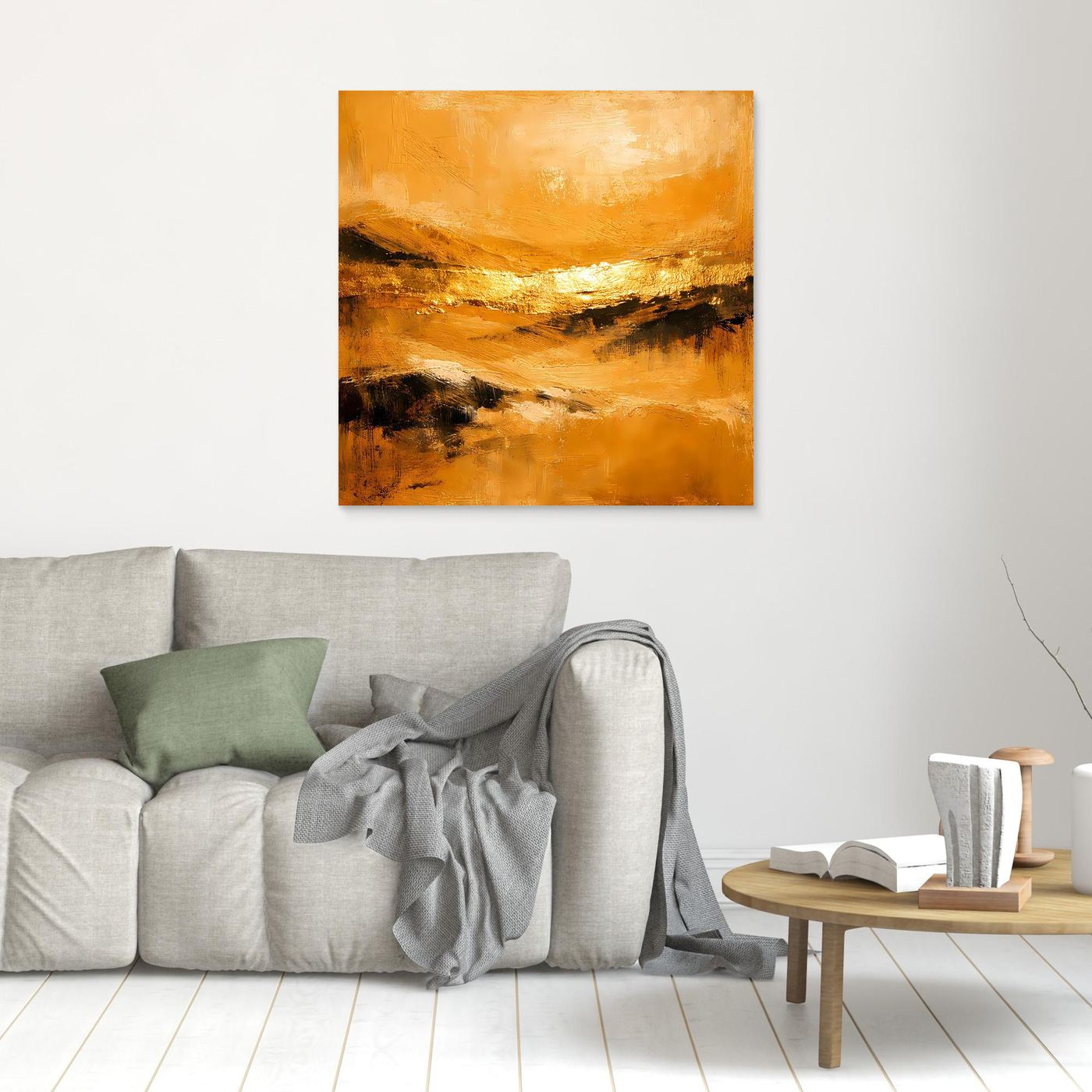 Leinwand Abstrakte Landschaft in Gold und Ocker | Modernes Elegantes Natur Wandbild