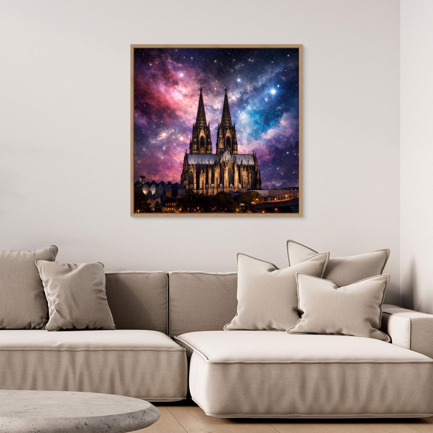 Leinwand Kosmischer Kölner Dom bei Nacht | Abstraktes Galaxie Wandbild
