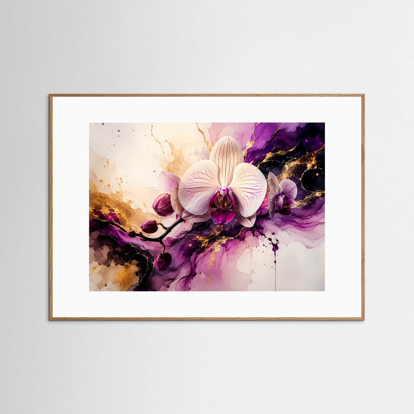 Elegante Orchidee im fließenden Farbspiel | Modernes Blumen- & Kunst-Poster Querformat