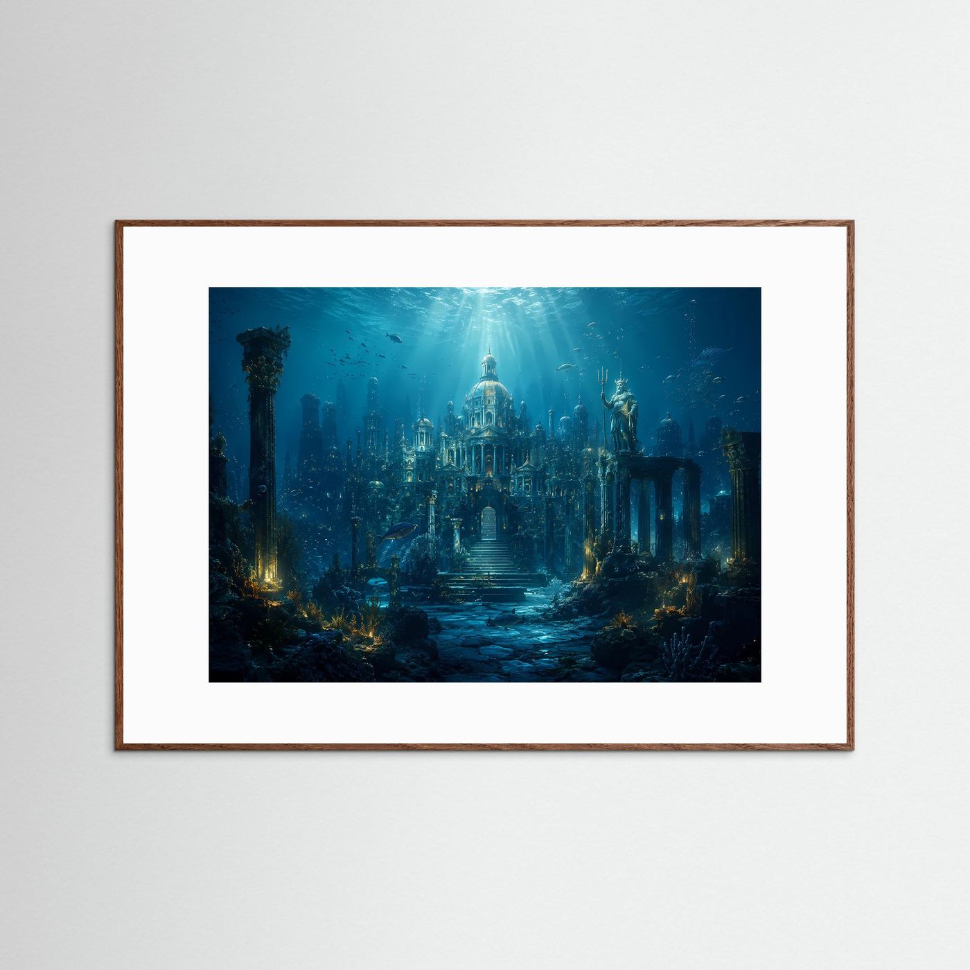 Versunkene Unterwasserstadt Atlantis | Mystische Ozean & Tempel Poster Querformat