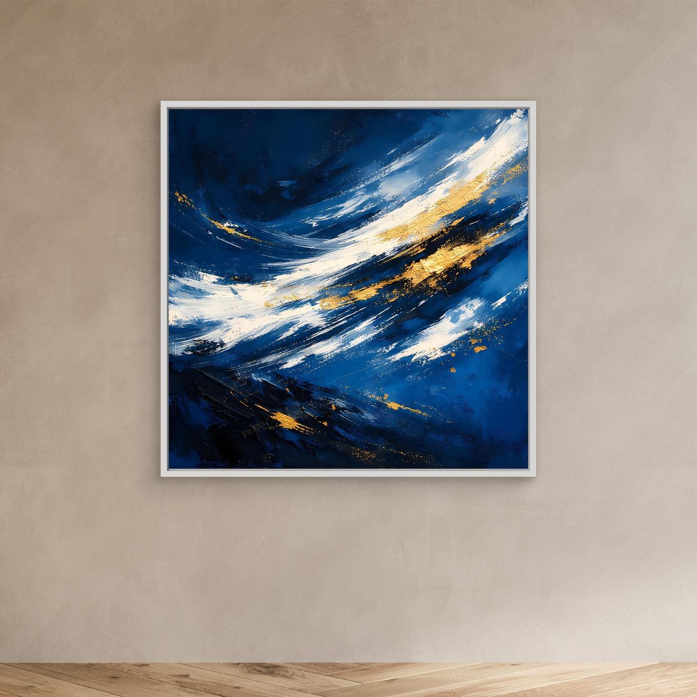 Leinwand Abstraktes Meeresgemälde in Dunkelblau und Gold | Modernes Ozean Wandbild