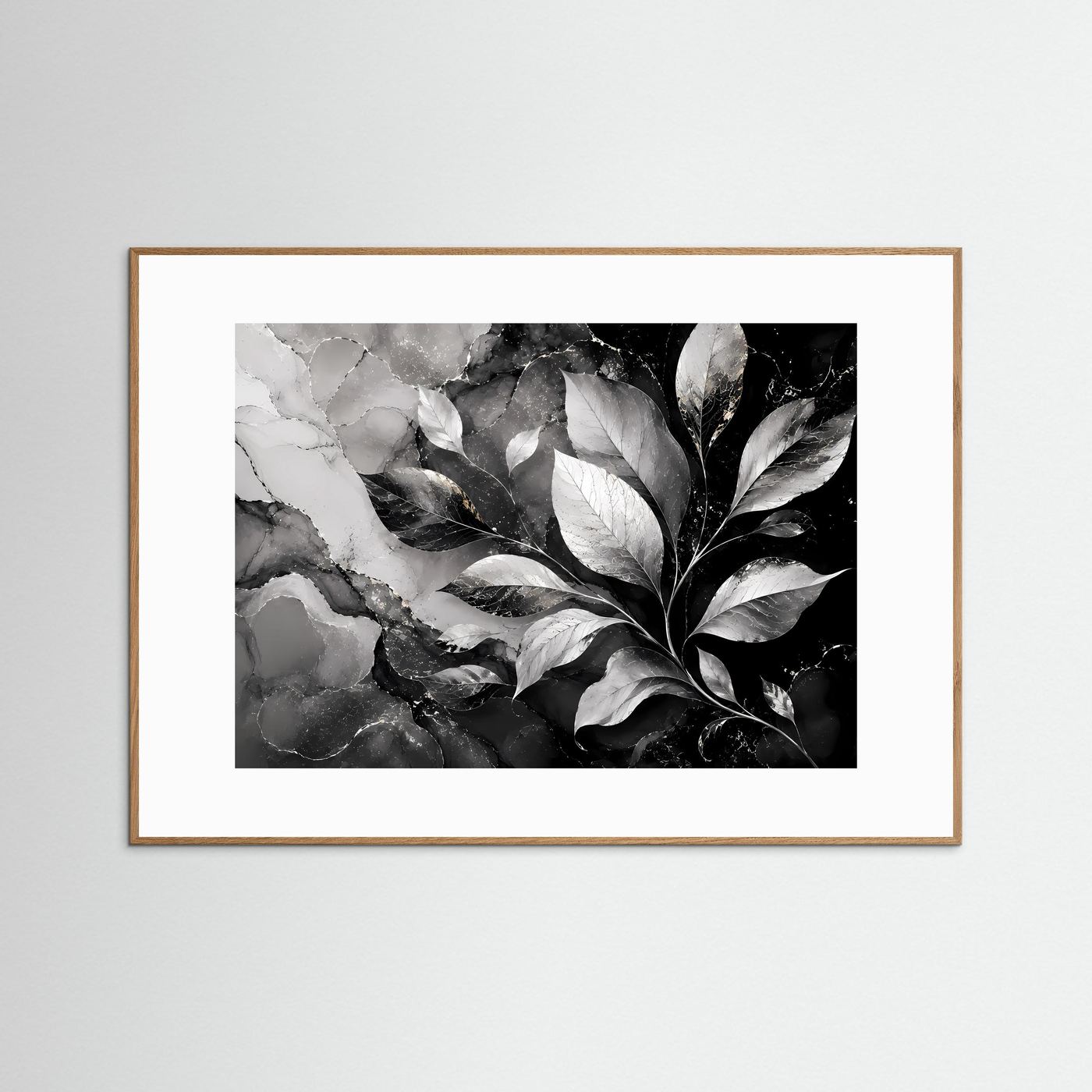 Schwarz Weiß Blätter Poster | Botanische Wandkunst | Abstrakte Natur Blätter Modernes Wandbild