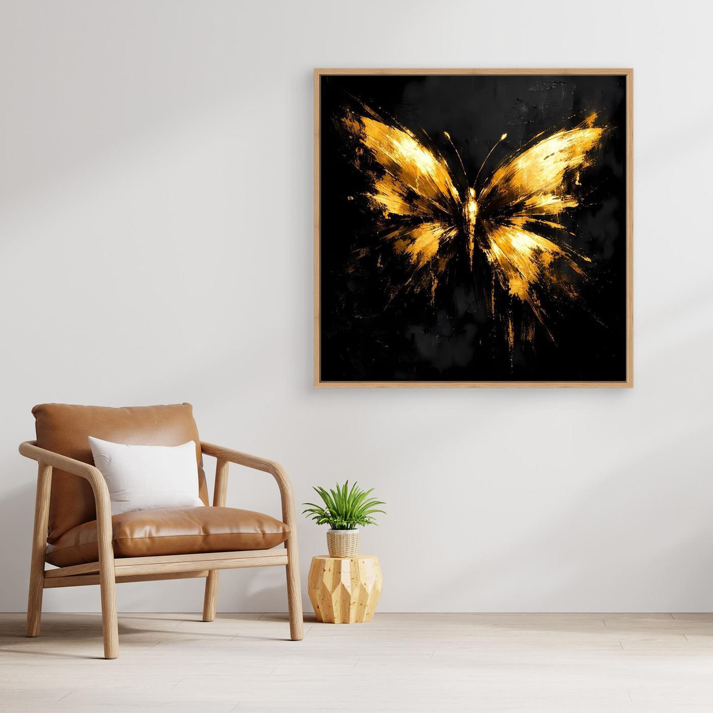 Leinwand Goldener Schmetterling auf Schwarz | Abstraktes Luxus Wandbild