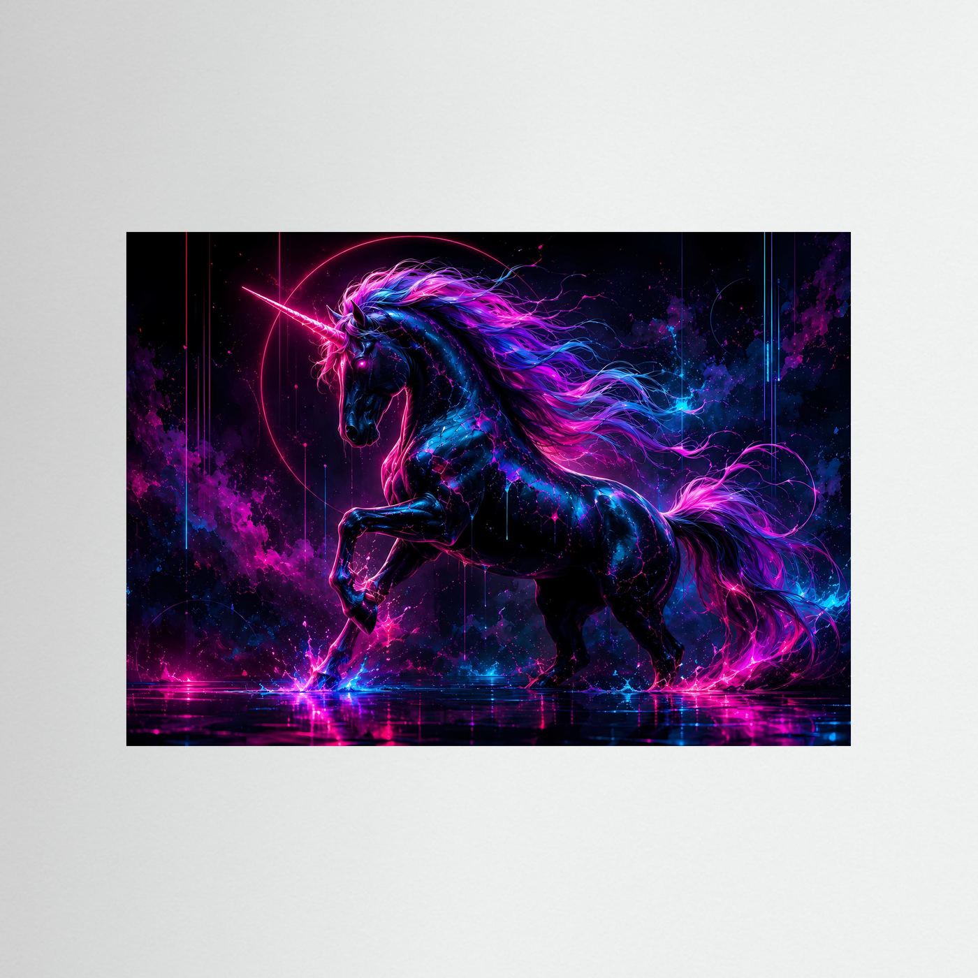 Neon Einhorn Poster | Mystische Fantasy Wandkunst | Magisches Unicorn | Cyberpunk Kunst | Premium Leinwandbild