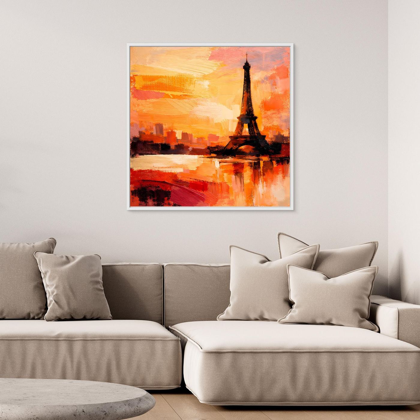 Leinwand Abstraktes Eiffelturm Paris Gemälde | Modernes Romantisches Wandbild Sonnenuntergang