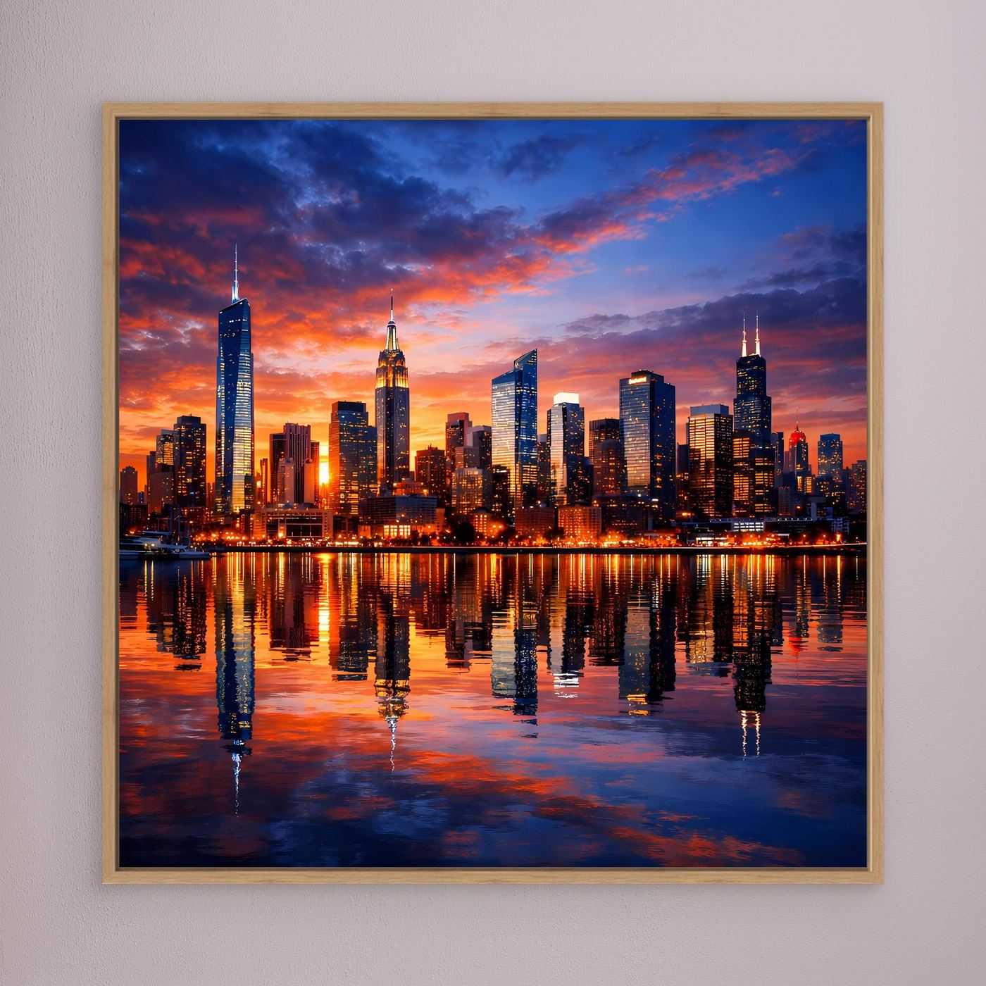 Leinwand Atemberaubende City Skyline im Abendrot | Urbanes New York Stil Wandbild