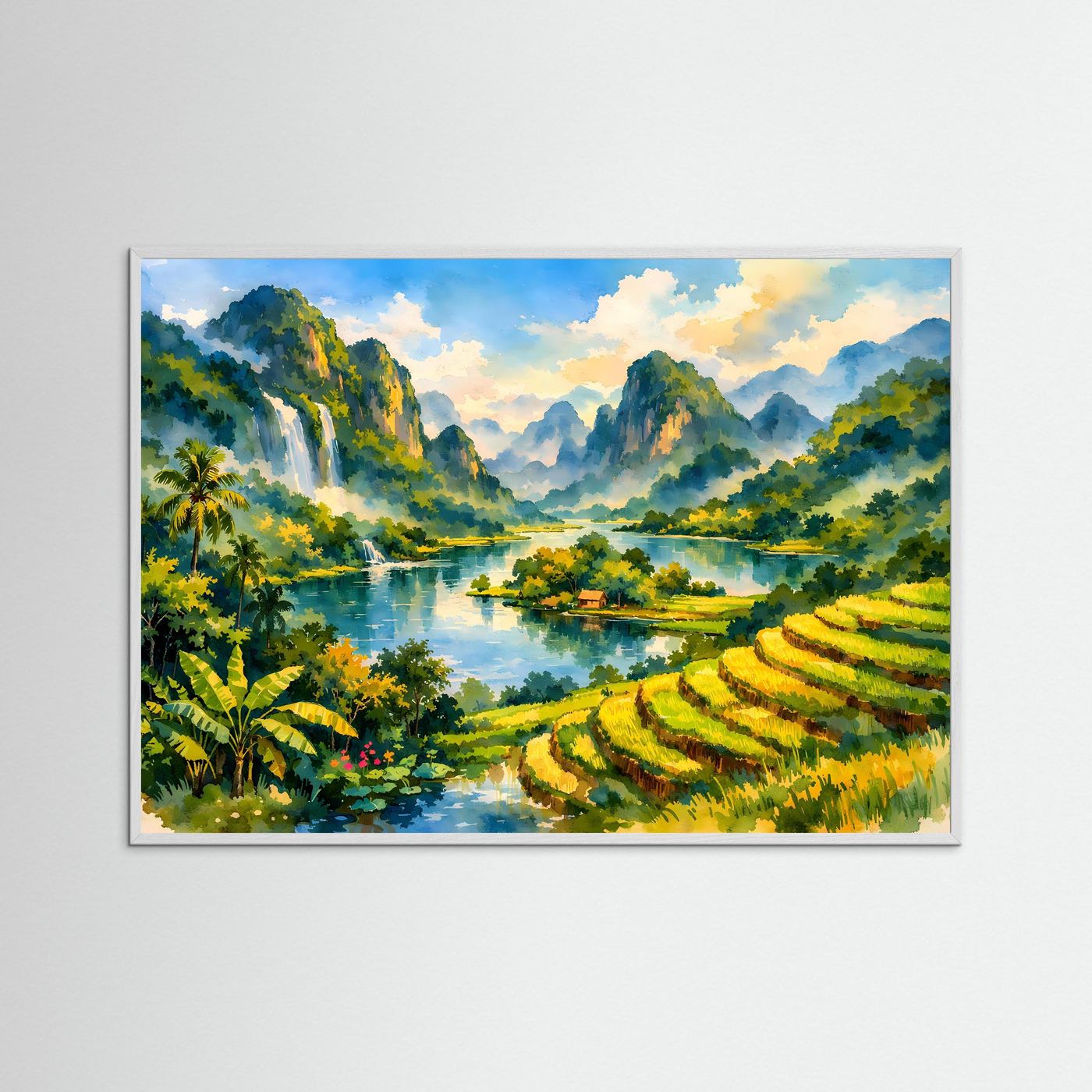 Malerische Reisterrassen am Fluss | Asien Natur & Landschaft Poster Querformat
