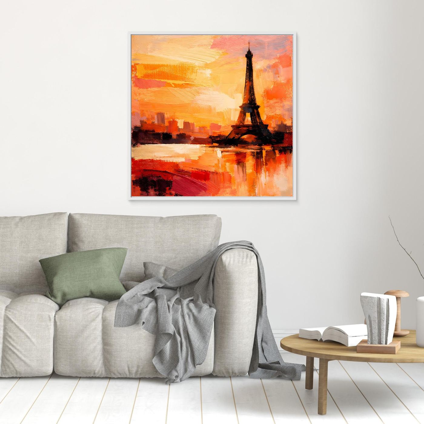 Leinwand Abstraktes Eiffelturm Paris Gemälde | Modernes Romantisches Wandbild Sonnenuntergang