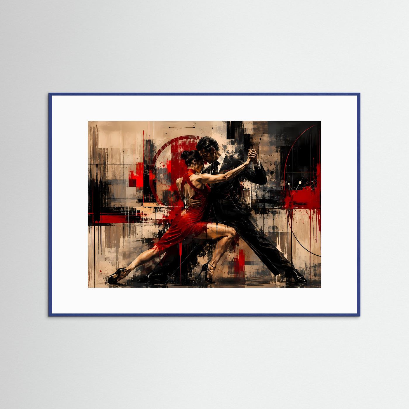 Leidenschaftliches Tango-Paar in Rot & Schwarz | Abstraktes Tanz Poster im Querformat | Modernes Wandbild