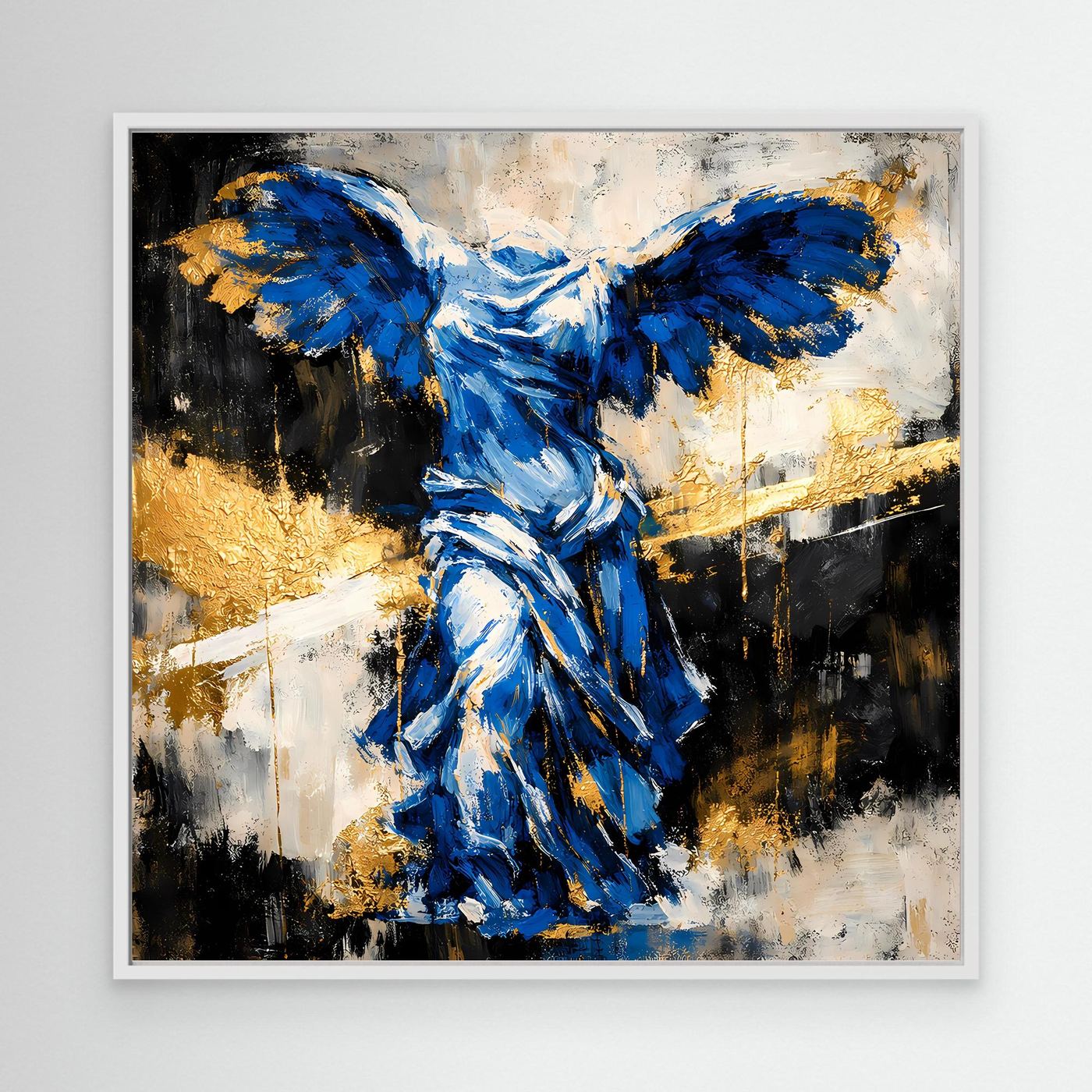 Leinwand Nike von Samothrake in Blau | Abstraktes Skulpturen Wandbild Gold
