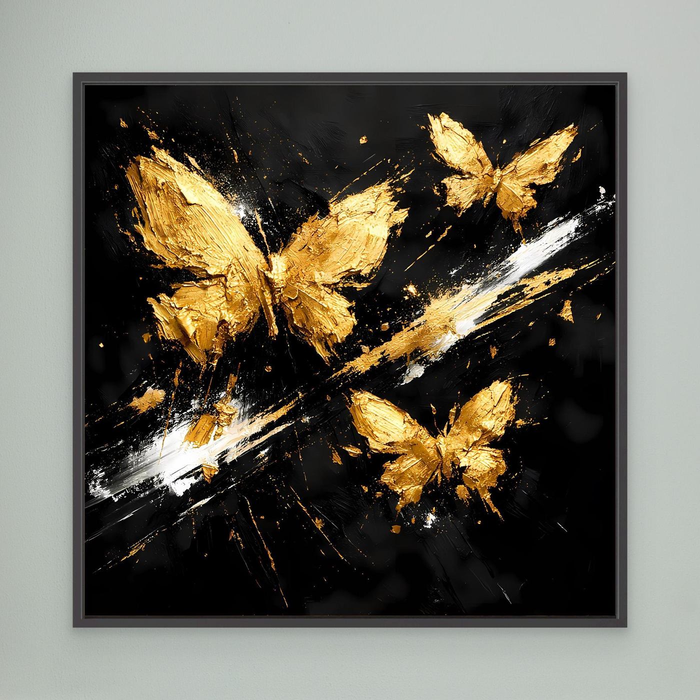 Leinwand Goldene Schmetterlinge im Flug | Abstraktes Modernes Wandbild