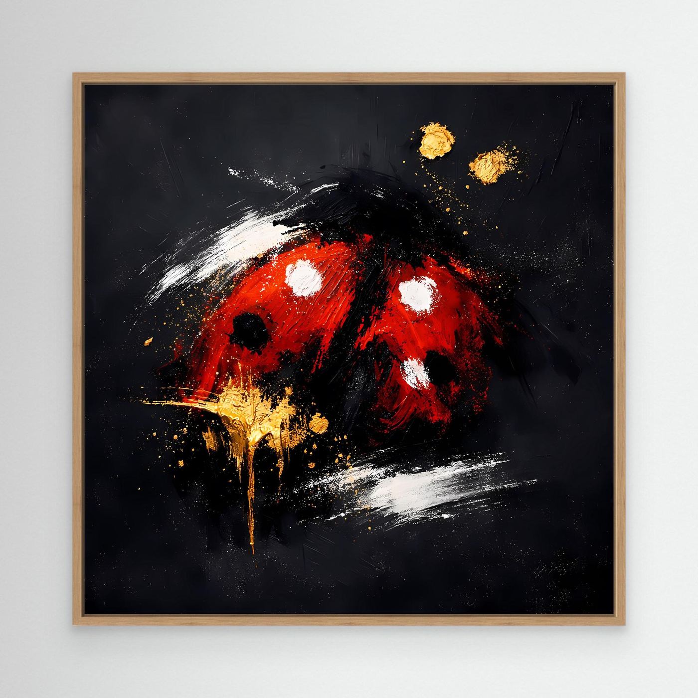 Leinwand Abstrakter Marienkäfer in Rot und Gold | Modernes Tier Wandbild