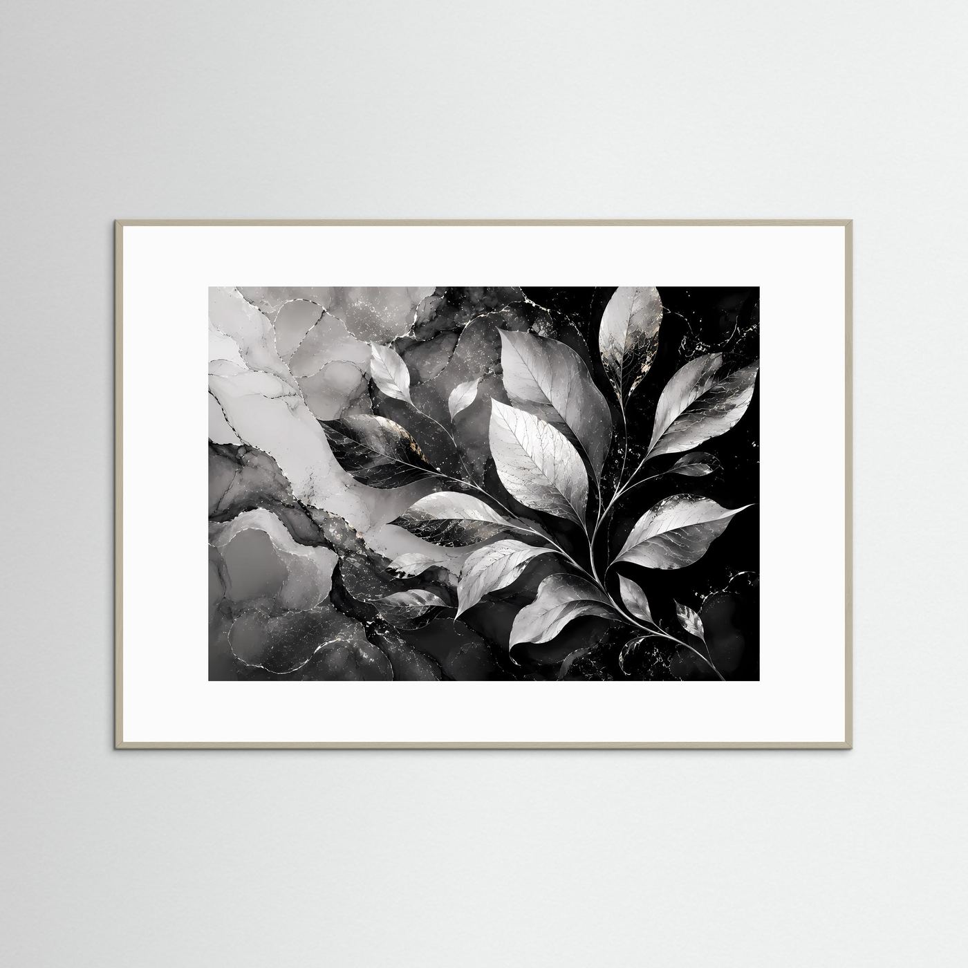 Schwarz Weiß Blätter Poster | Botanische Wandkunst | Abstrakte Natur Blätter Modernes Wandbild