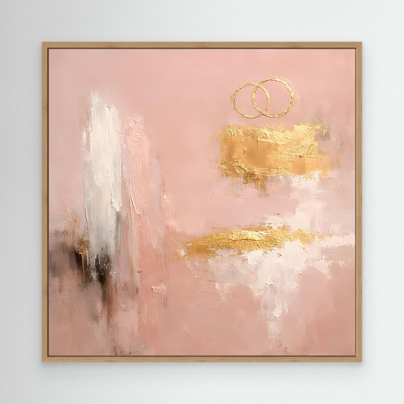 Leinwand Abstraktes Hochzeitsgemälde in Altrosa und Gold | Modernes Wandbild Eheringe