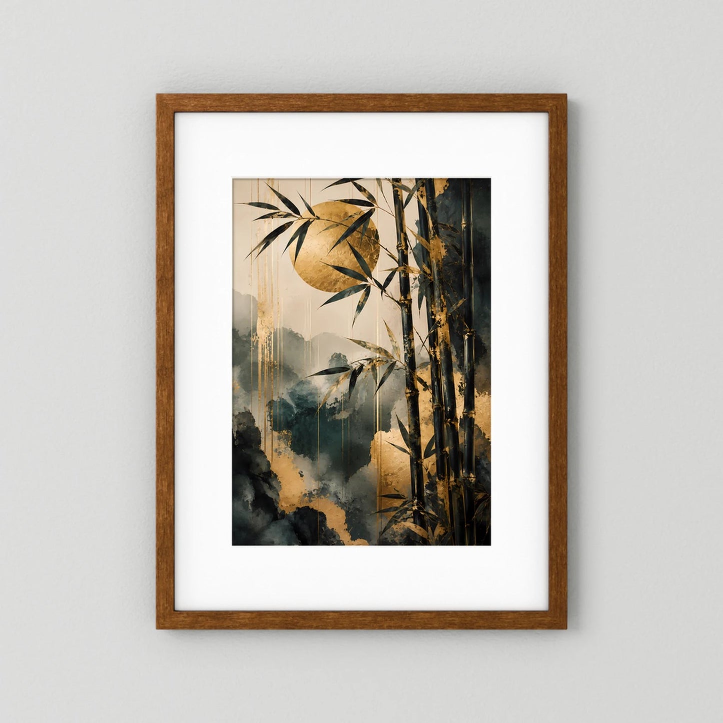 Poster mit abstrakter Bambuskunst im braunen Holzrahmen