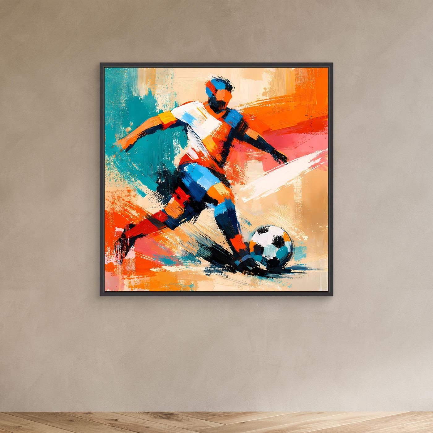 Leinwand Dynamischer Fußballspieler in Aktion | Abstraktes Sport & Fußball Wandbild
