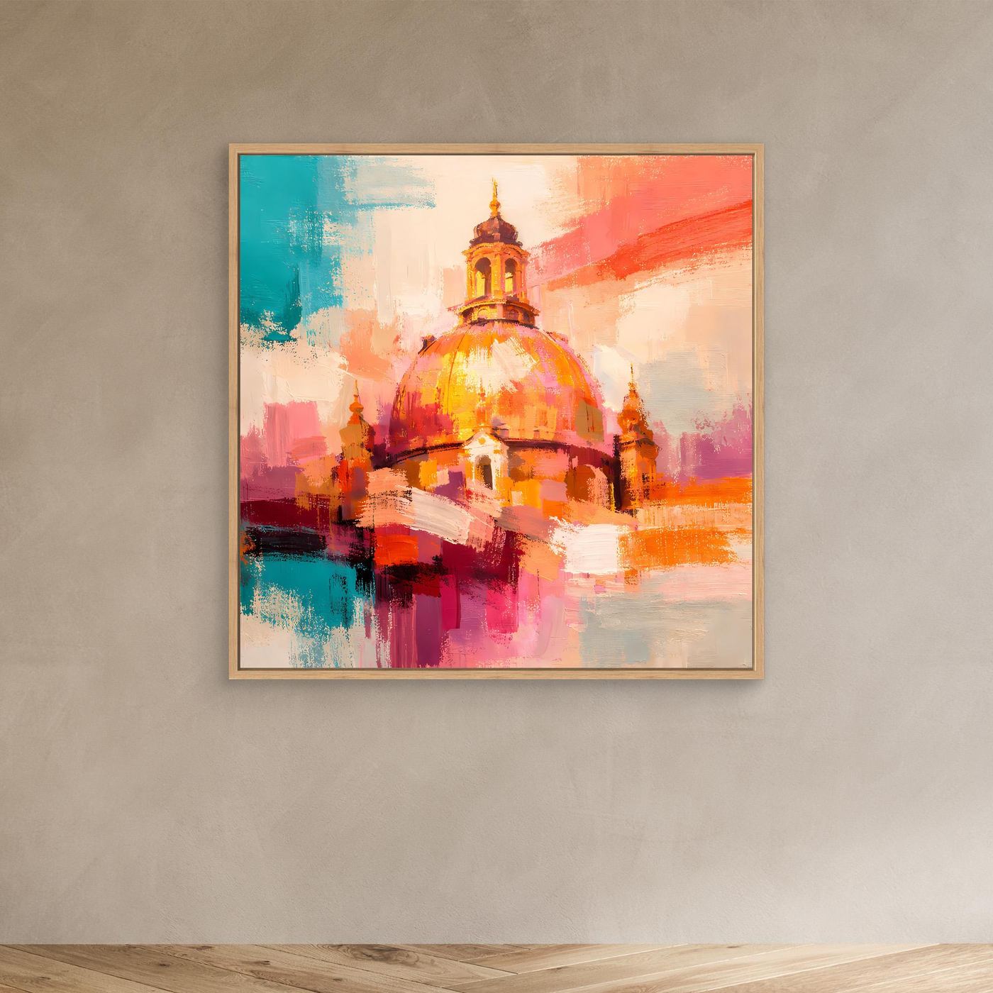 Leinwand Dresden Frauenkirche Wandbild | Abstraktes Architektur Bild Bunt