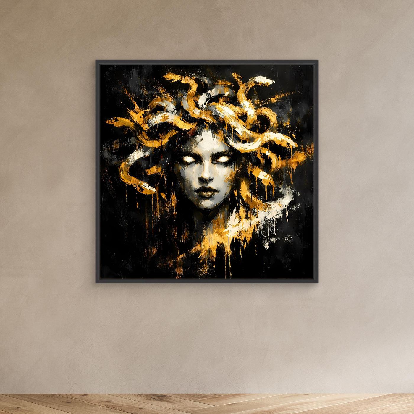 Leinwand Goldene Medusa Gorgone | Abstraktes Mythologie Wandbild Modern