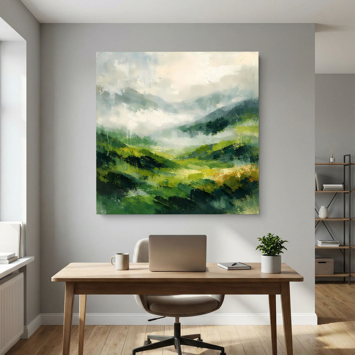 Leinwand Abstraktes Hügellandschaft Gemälde | Modernes Grünes Tal Wandbild Natur
