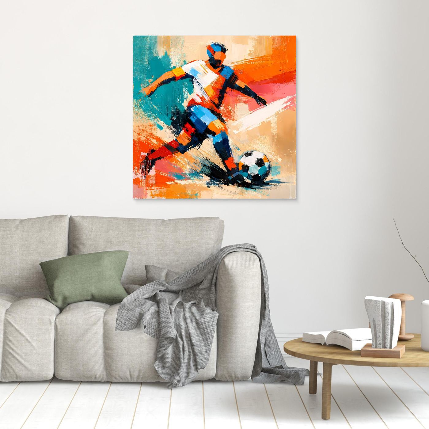Leinwand Dynamischer Fußballspieler in Aktion | Abstraktes Sport & Fußball Wandbild