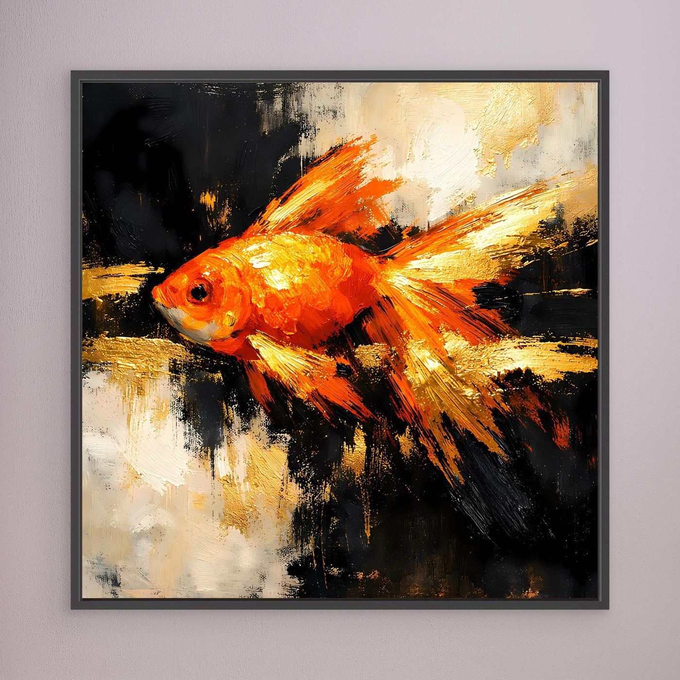 Leinwand Dynamischer Goldfisch in Orange und Gold | Abstraktes Tier Wandbild
