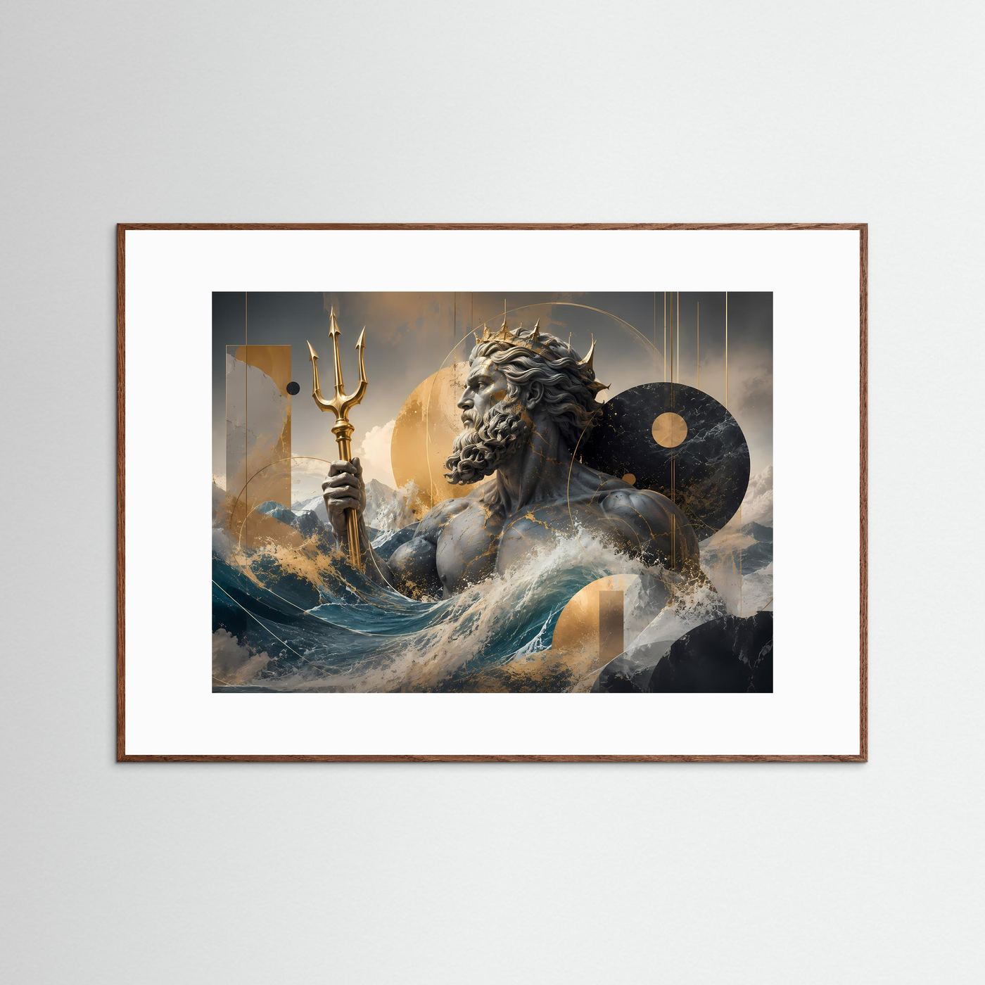 Poseidon mit goldenem Dreizack | Mythologische Meereskunst in Gold & Petrol