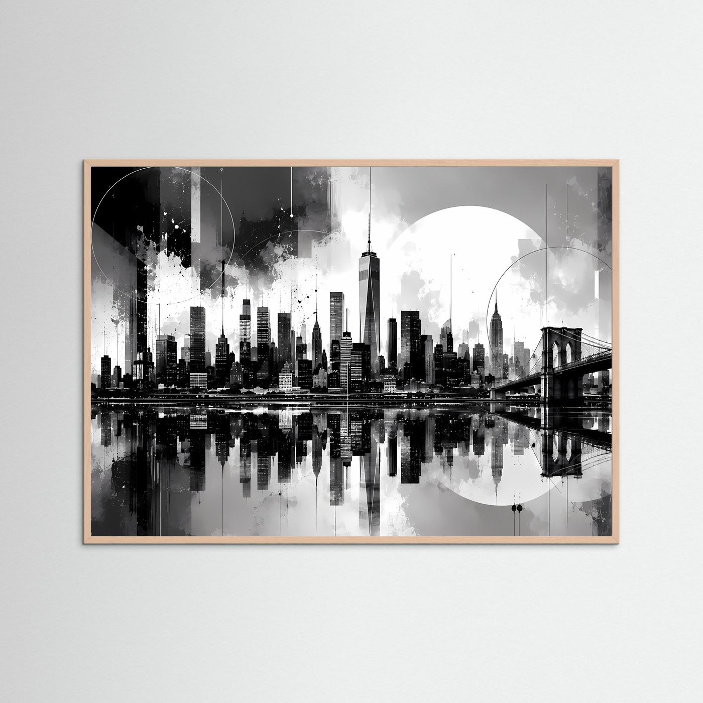 New York Skyline Poster Schwarz Weiß | Moderne City Wandkunst | Manhattan Skyline mit Brooklyn Bridge | Minimalistische Fine Art