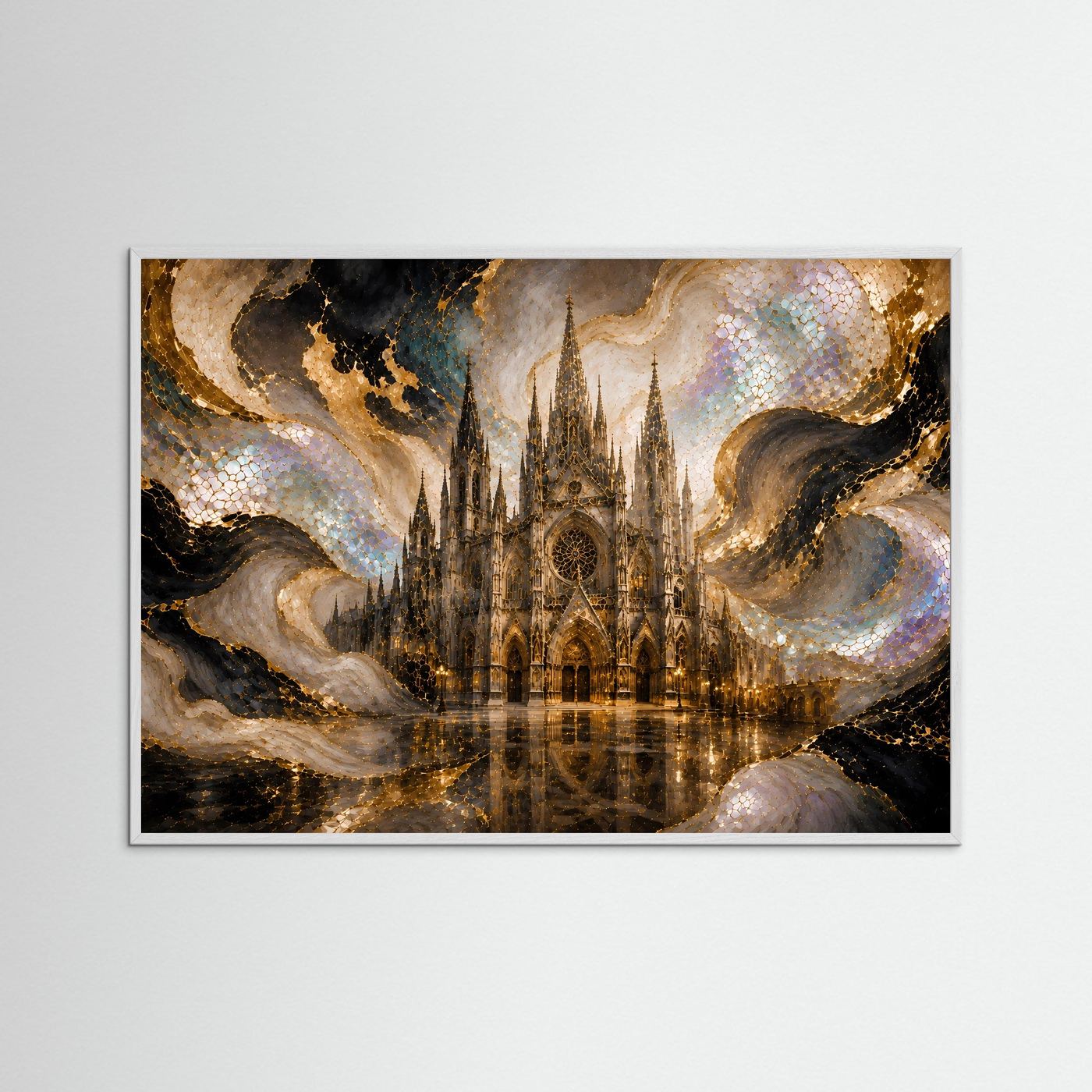 Majestätische gotische Kathedrale | Abstrakte Architektur in Gold & Perlmutt