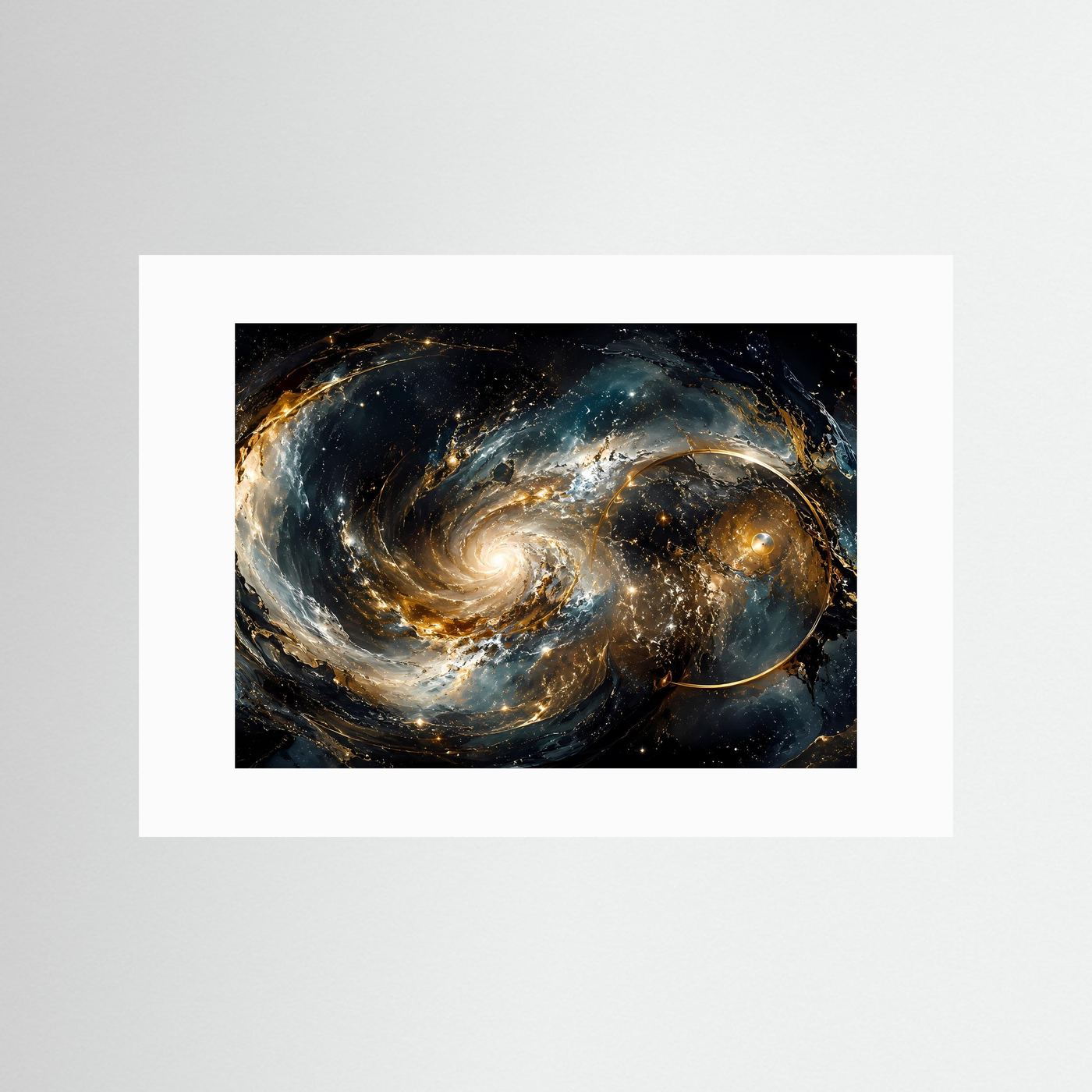 Faszinierender Galaxie-Wirbel mit Goldakzenten | Modernes Weltraum & Kunst Poster Querformat