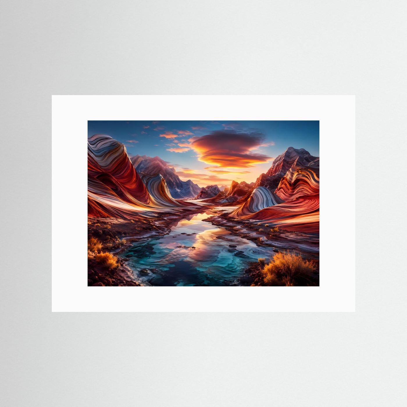 Abstrakte Canyon Landschaft Poster | Surreale Berglandschaft Wandbild | Farbenfrohe Natur Kunst | Modernes Panorama | Premium Leinwand Wall Art