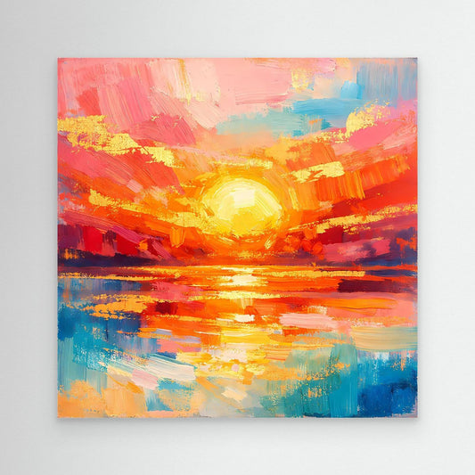 Leinwandbild abstraktes Meer mit aufgehender Sonne, ungerahmt, Rot-Orange-Blau