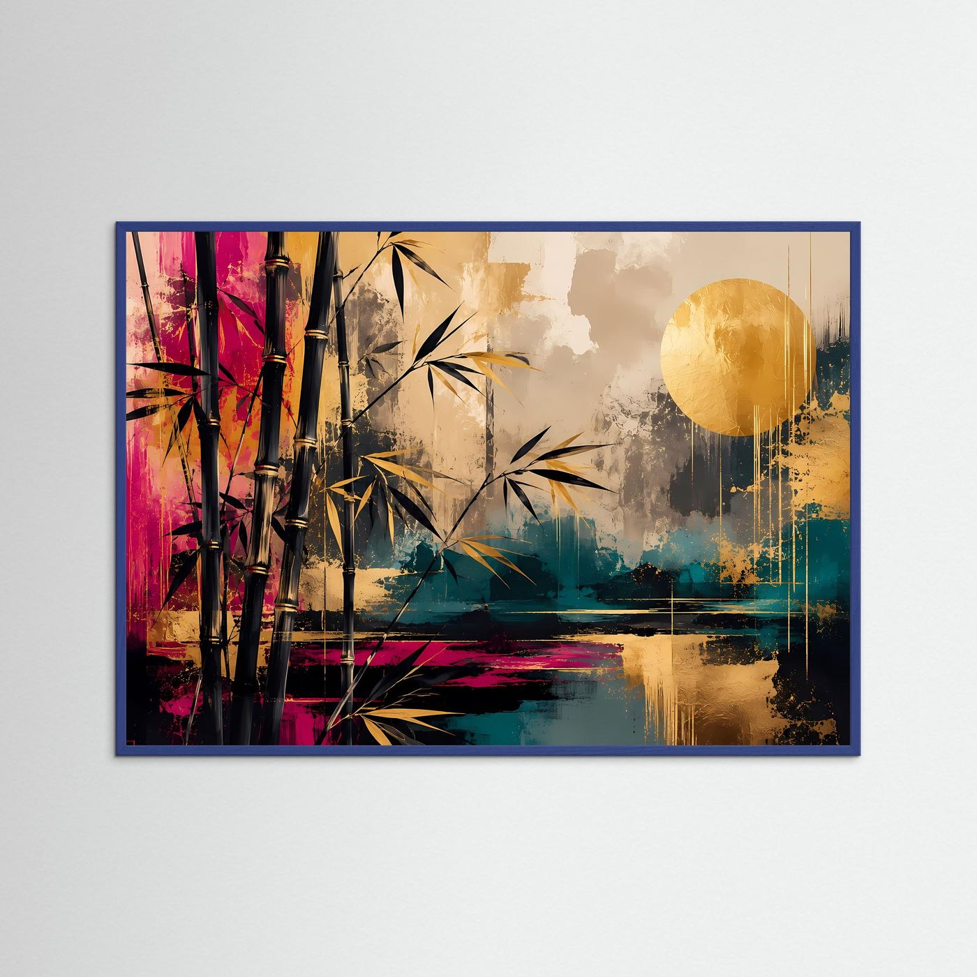 Bambus Poster | Japanische Wandkunst | Abstrakte Zen Kunst | Gold Schwarz Modernes Wandbild | Asiatische Leinwand Deko