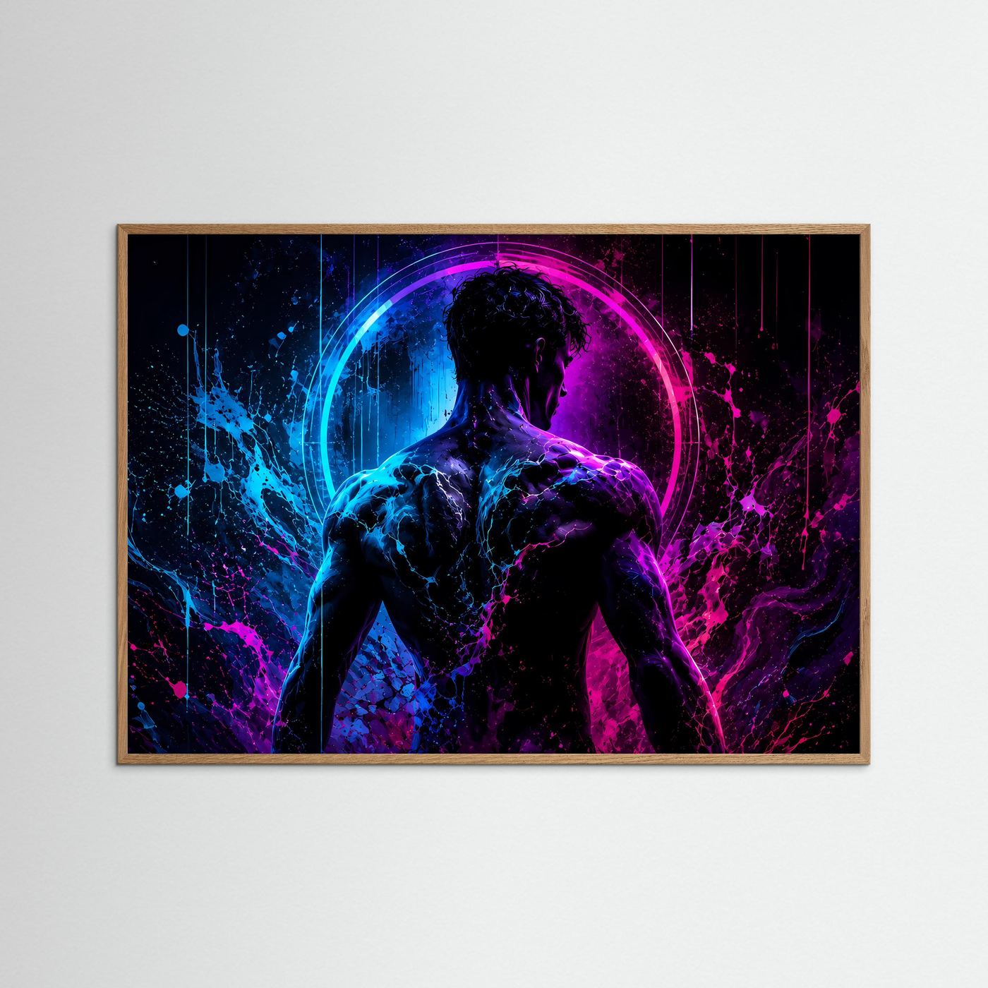 Neon Männer Silhouette in Blau & Pink | Moderne abstrakte Body Art