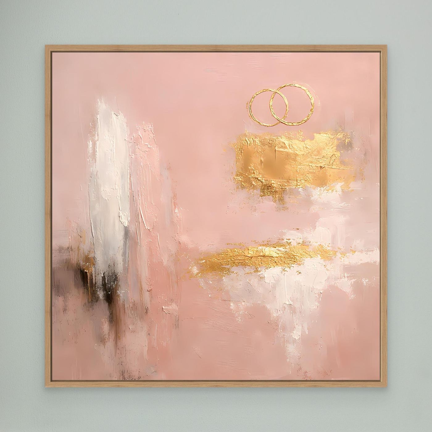 Leinwand Abstraktes Hochzeitsgemälde in Altrosa und Gold | Modernes Wandbild Eheringe