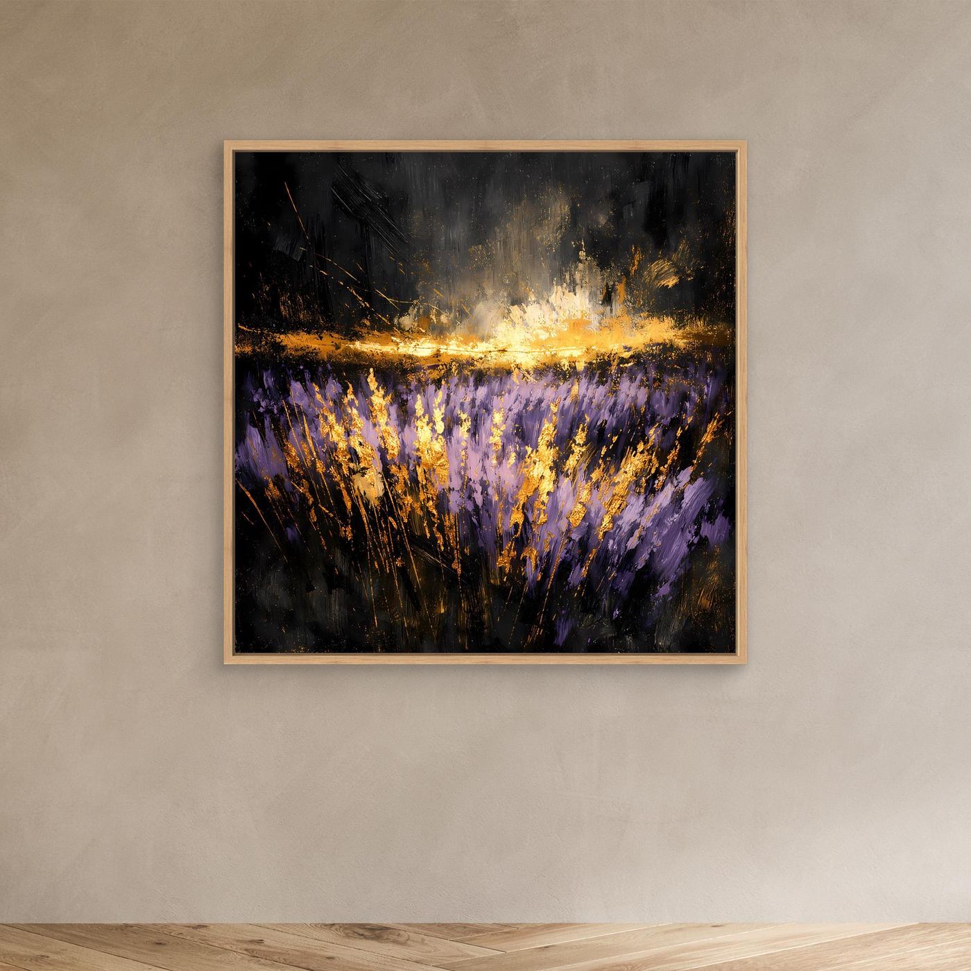 Leinwand Mystisches Lavendelfeld bei Nacht | Abstraktes Natur Wandbild Moderne Kunst