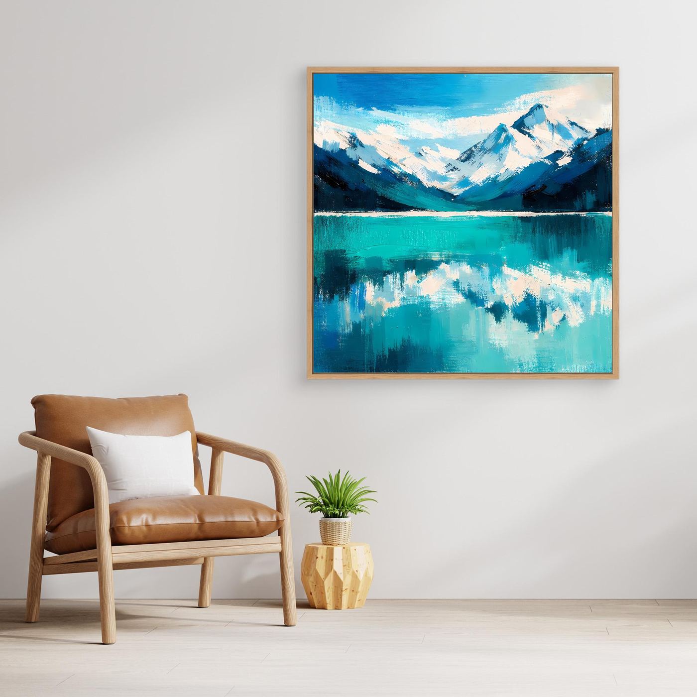 Leinwand Abstraktes Bergsee Gemälde | Modernes Alpines Wandbild Türkis Blau