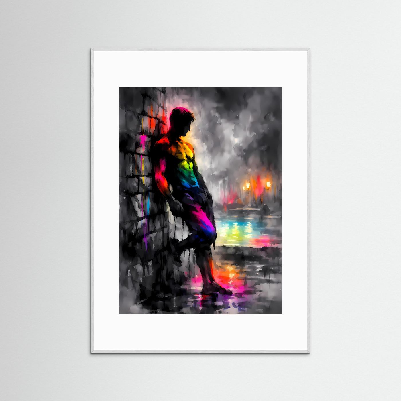 Licht in der Dunkelheit | Modernes Regenbogen Silhouette Poster | Abstraktes Kunstposter Hochformat