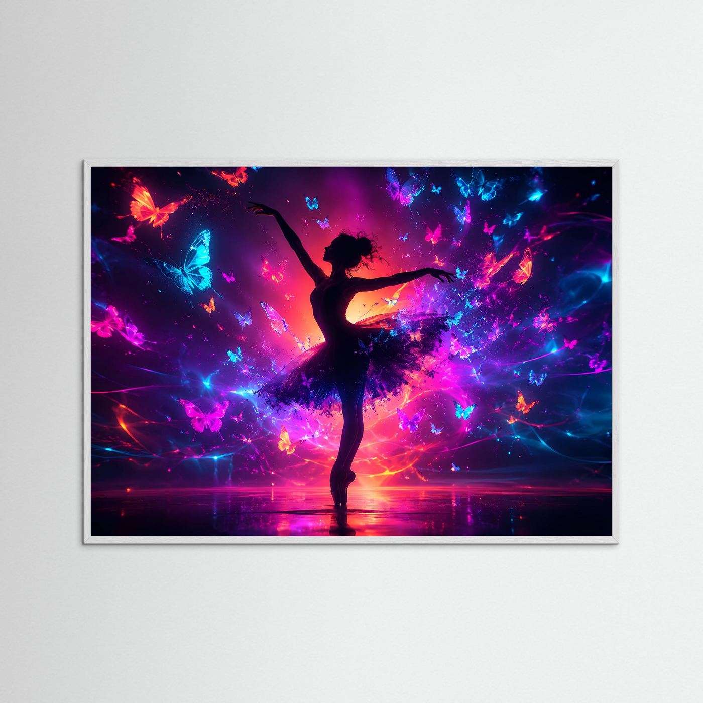 Ballerina Poster | Schmetterlinge Wandbild | Abstrakte Tanzkunst | Neon Fantasy Wanddekoration Modern