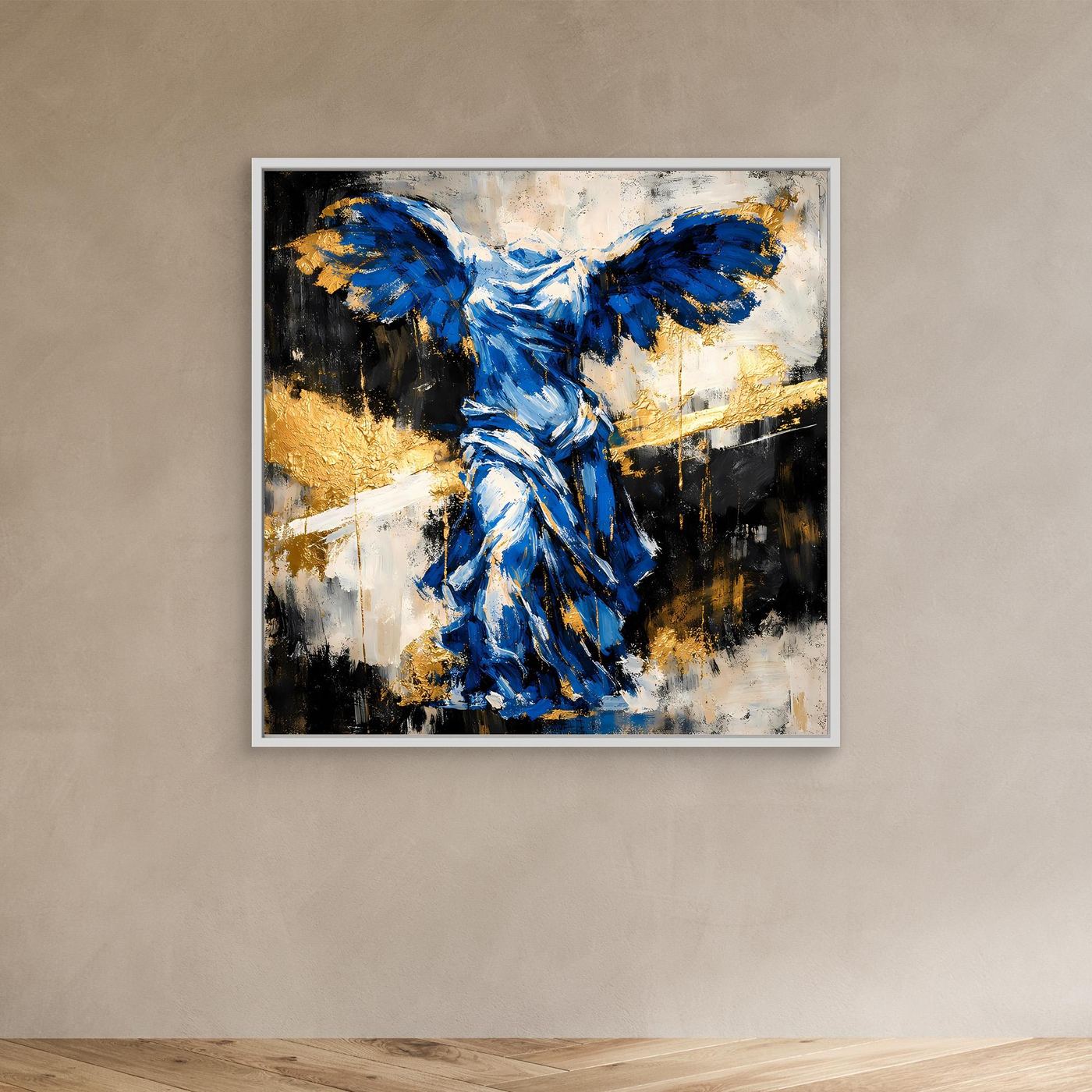 Leinwand Nike von Samothrake in Blau | Abstraktes Skulpturen Wandbild Gold