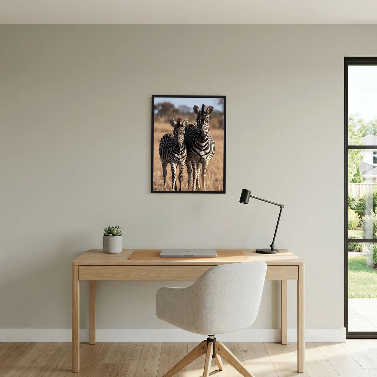 Wandposter: Zebramutter und Jungtier als Motiv in der Savanne, Hochformat