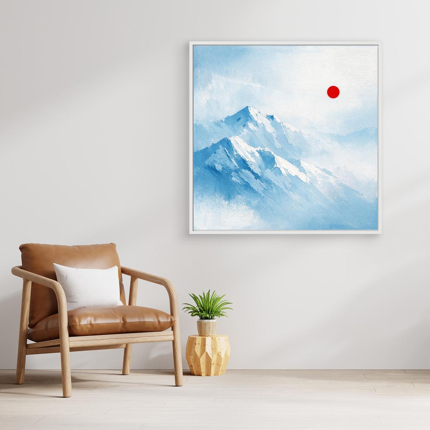Leinwand Abstraktes Zugspitze Berg Wandbild | Alpin Minimalistisch Blau Weiß