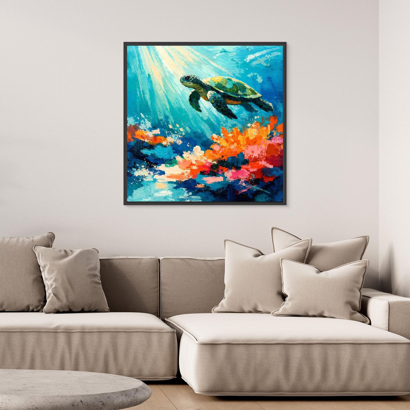 Leinwand Elegante Meeresschildkröte im Korallenriff | Abstraktes Ozean Wandbild